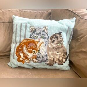 Cat themed handmade needlepoint pillow